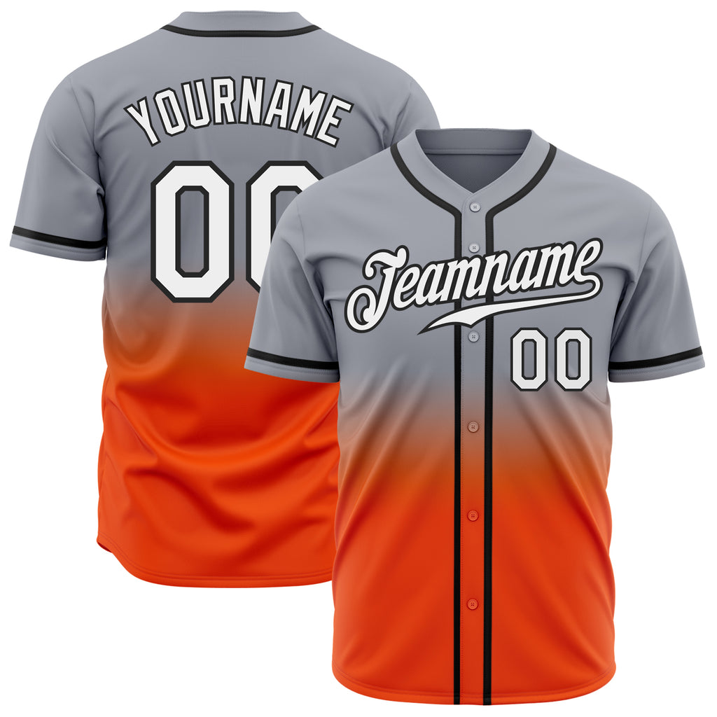 Custom Gray White Orange-Black Authentic Fade Fashion Baseball Jersey