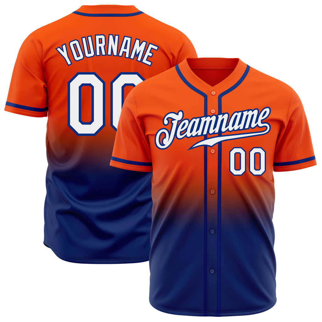 Custom Orange White-Royal Authentic Fade Fashion Baseball Jersey