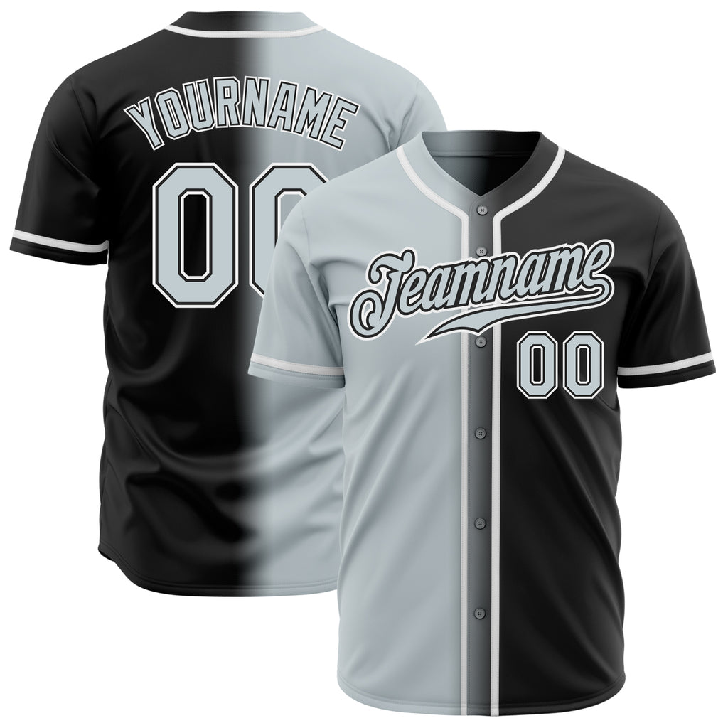 Custom Black Silver-White Authentic Gradient Fashion Baseball Jersey