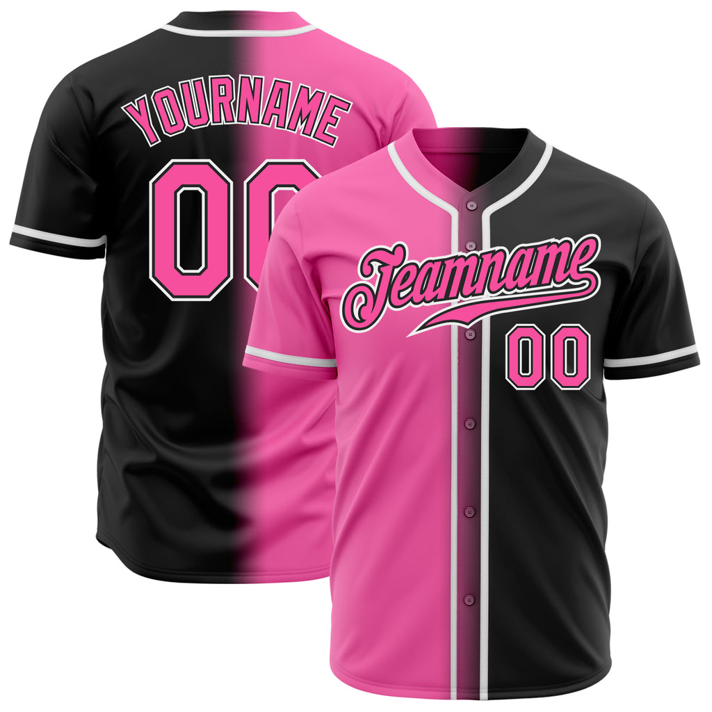 Custom Black Pink-White Authentic Gradient Fashion Baseball Jersey