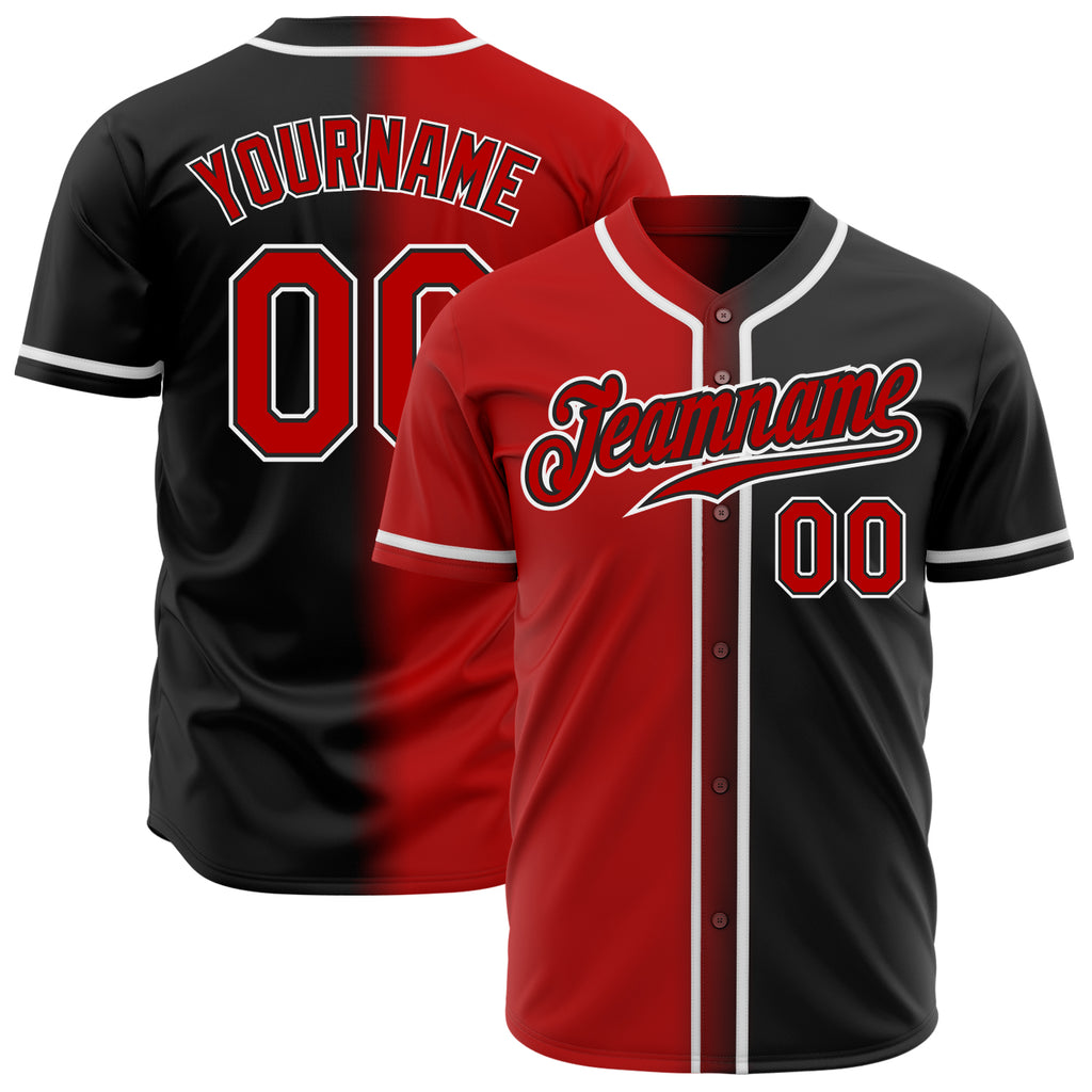 Custom Black Red-White Authentic Gradient Fashion Baseball Jersey