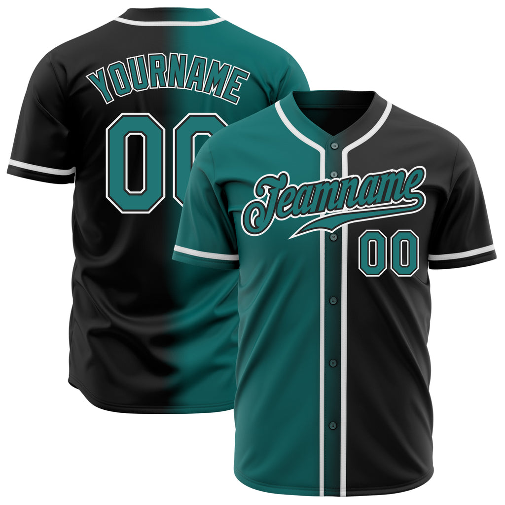 Custom Black Teal-White Authentic Gradient Fashion Baseball Jersey