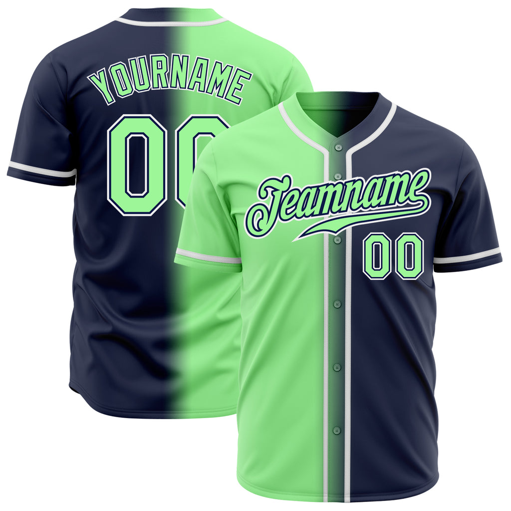 Custom Navy Pea Green-White Authentic Gradient Fashion Baseball Jersey