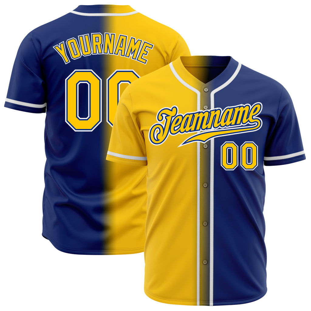 Custom Royal Yellow-White Authentic Gradient Fashion Baseball Jersey