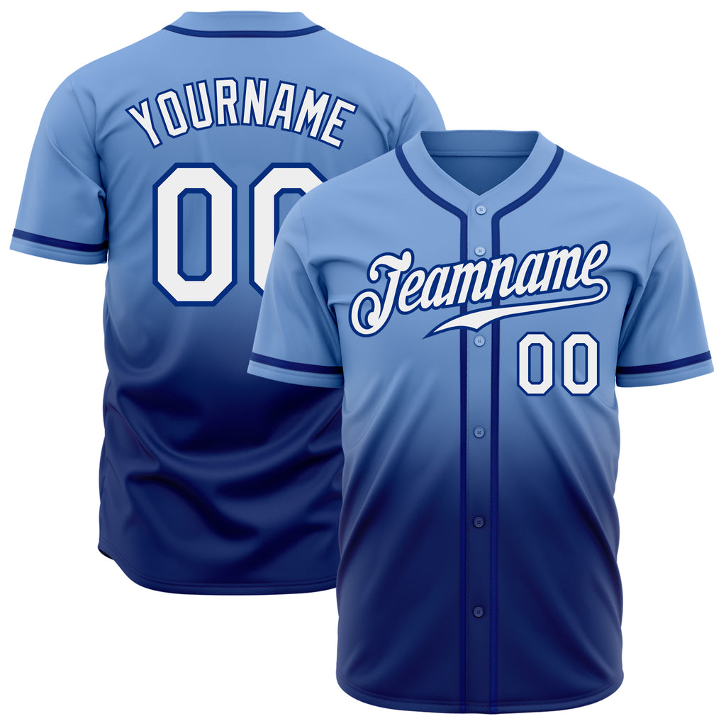 Custom Light Blue White-Royal Authentic Fade Fashion Baseball Jersey