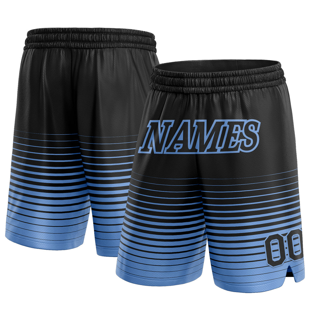 Custom Black Light Blue Pinstripe Fade Fashion Authentic Basketball Shorts