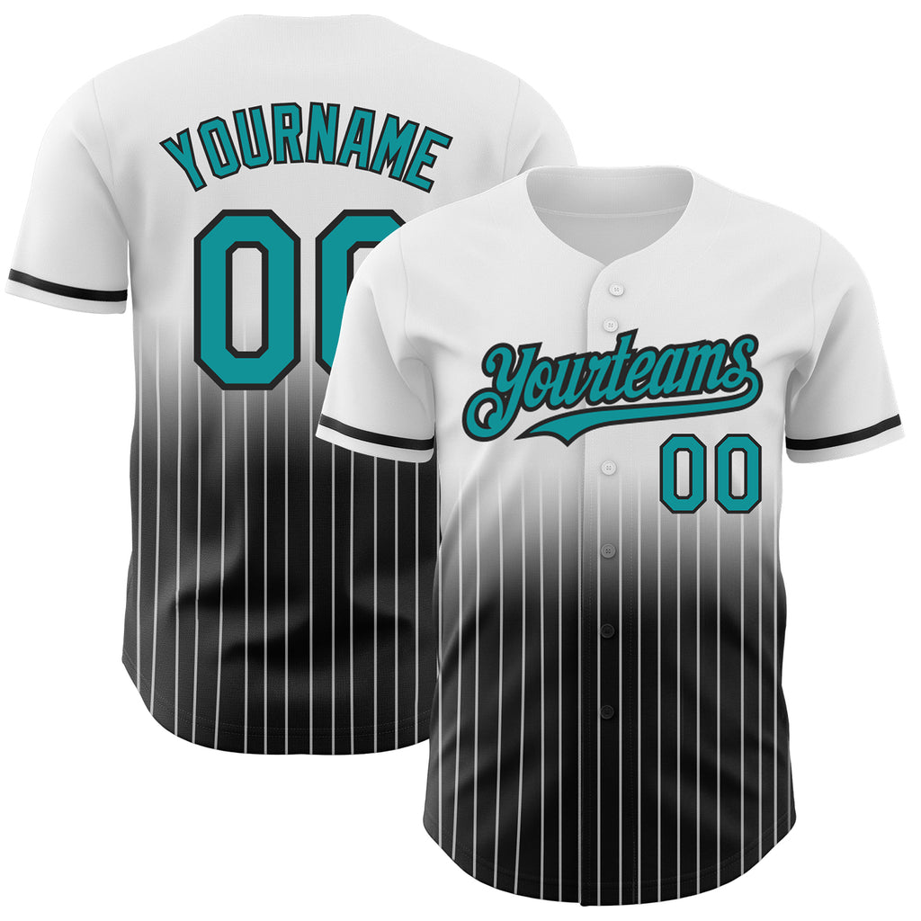 Custom White Pinstripe Teal-Black Authentic Fade Fashion Baseball Jersey