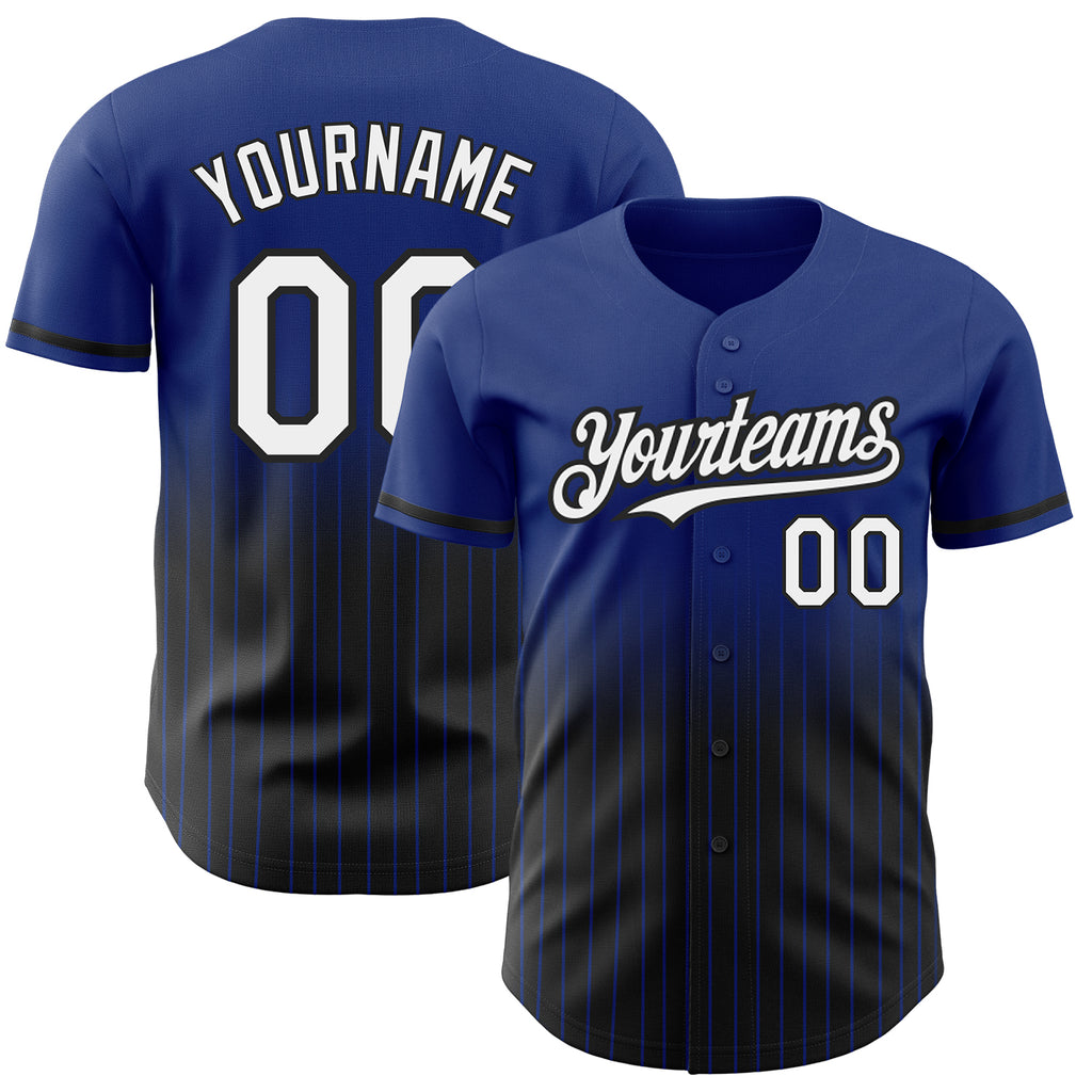 Custom Royal Pinstripe White-Black Authentic Fade Fashion Baseball Jersey