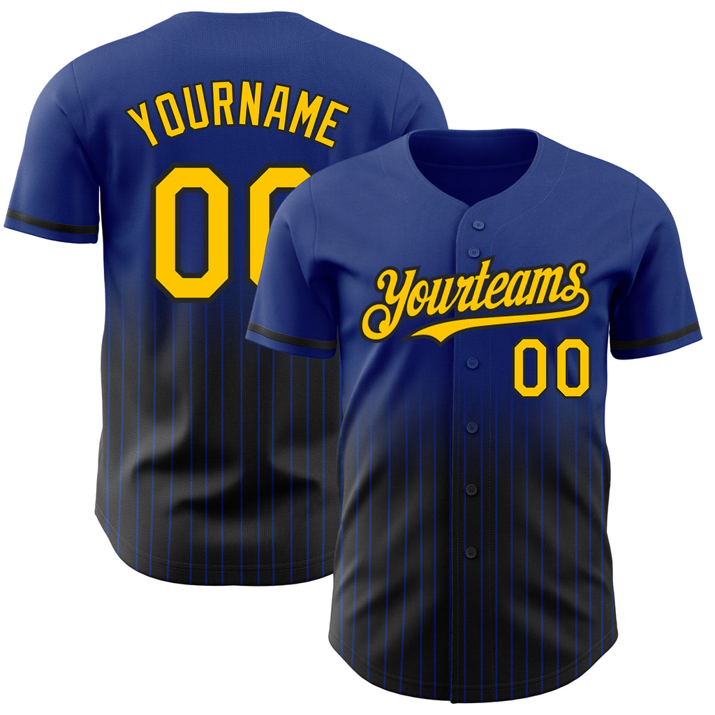 Custom Royal Pinstripe Yellow-Black Authentic Fade Fashion Baseball Jersey