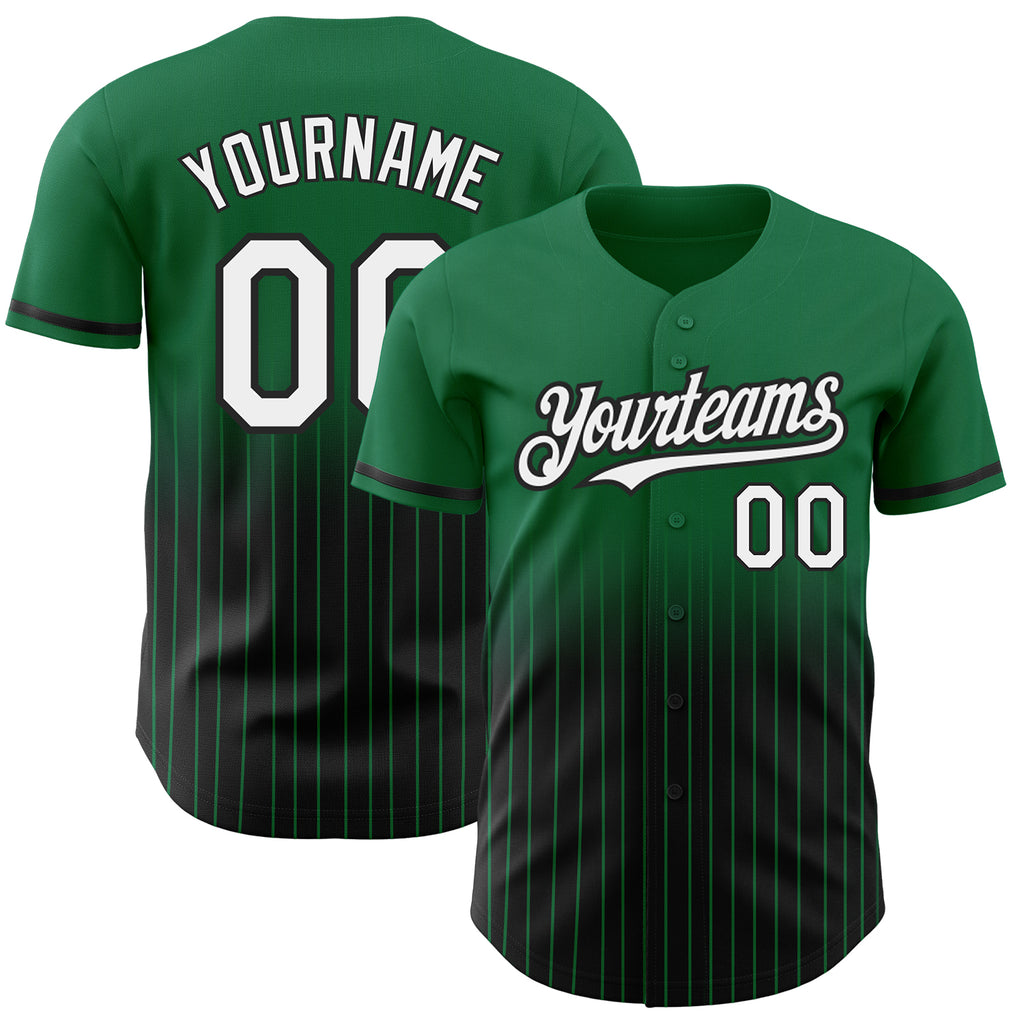 Custom Kelly Green Pinstripe White-Black Authentic Fade Fashion Baseball Jersey