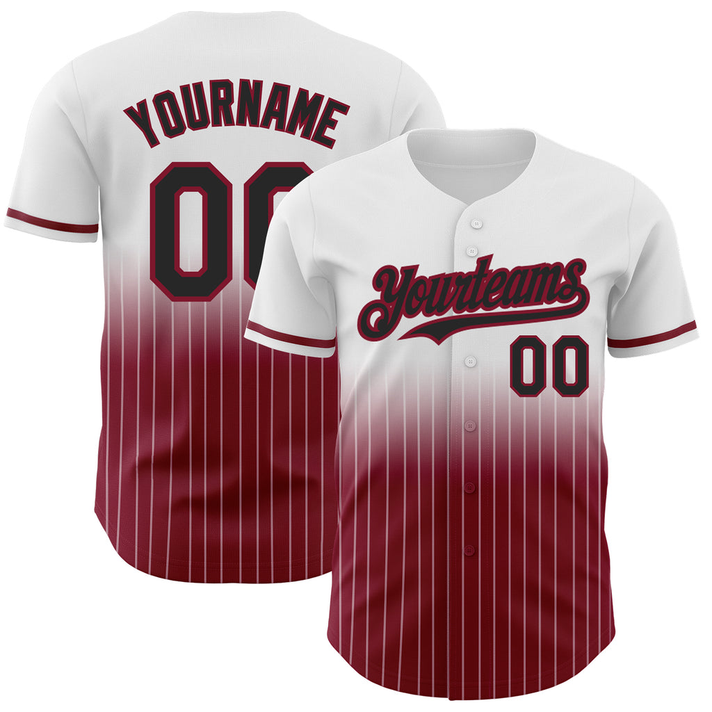 Custom White Pinstripe Black-Crimson Authentic Fade Fashion Baseball Jersey