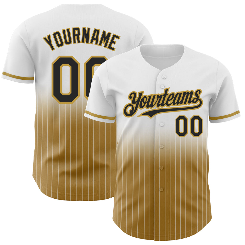 Custom White Pinstripe Black-Old Gold Authentic Fade Fashion Baseball Jersey