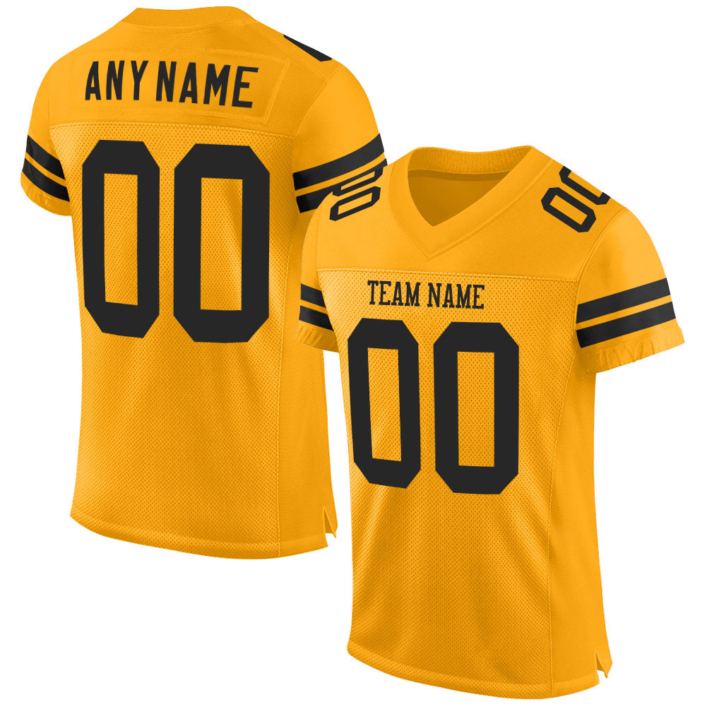 Custom Gold Black Mesh Authentic Football Jersey Free Shipping – Fiitg