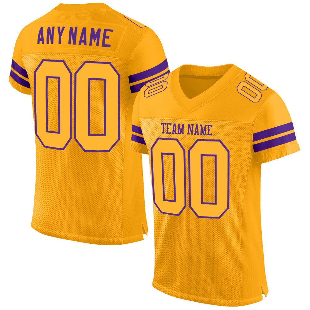 Custom Gold Gold-Purple Mesh Authentic Football Jersey