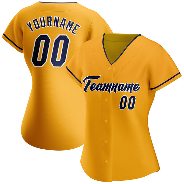 Custom Gold Navy-White Authentic Baseball Jersey