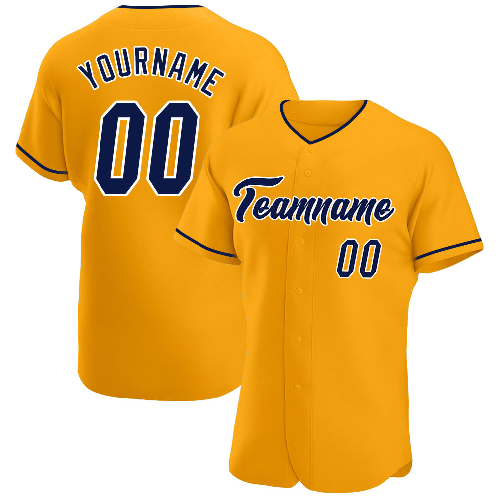 Custom Gold Navy-White Authentic Baseball Jersey