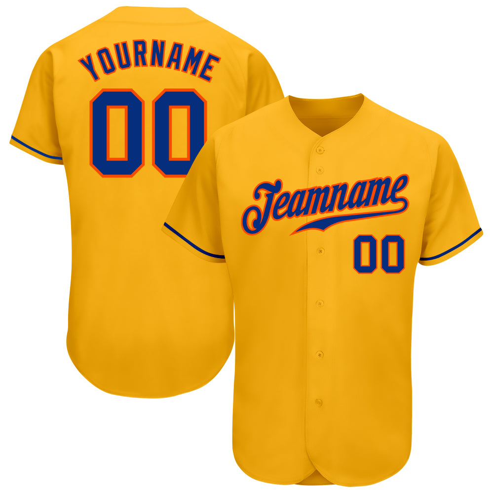 Custom Gold Royal-Orange Authentic Baseball Jersey