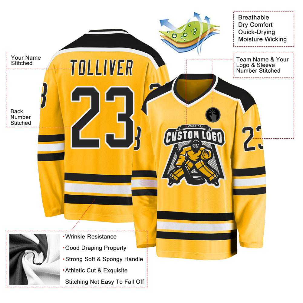 Custom Gold Black-White Hockey Jersey Free Shipping – Fiitg