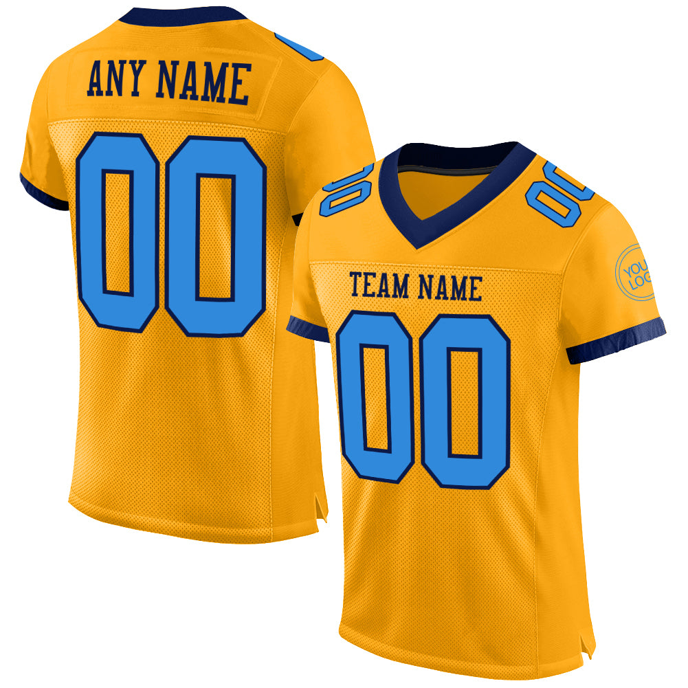 Custom Gold Electric Blue-Navy Mesh Authentic Football Jersey – Fiitg