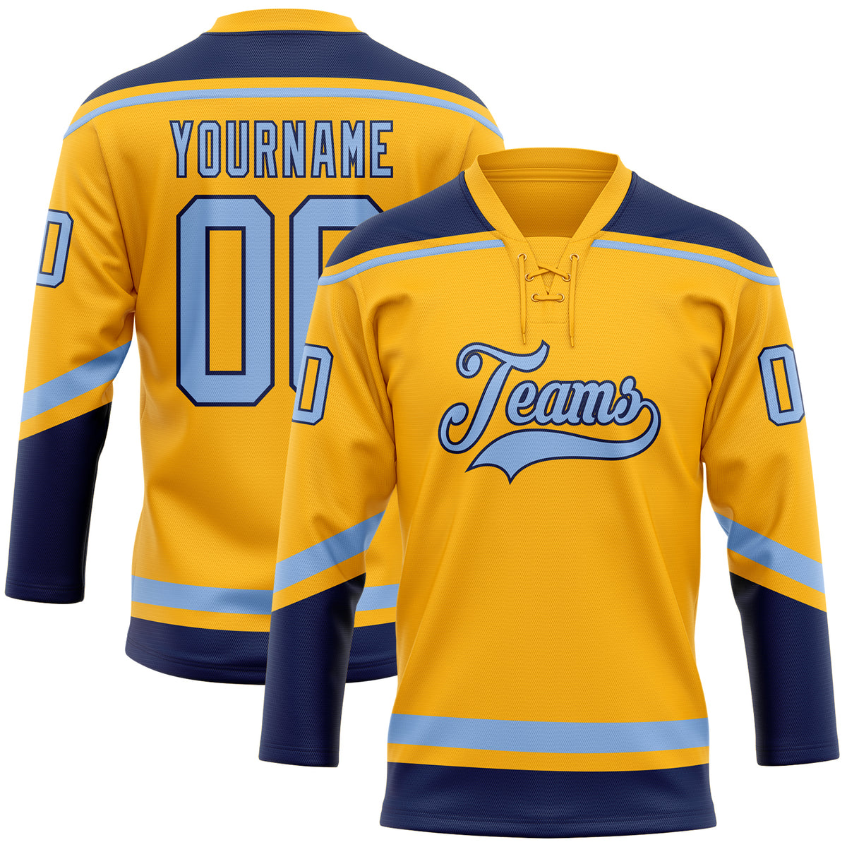 Custom Gold Light Blue-Navy Hockey Lace Neck Jersey – Fiitg