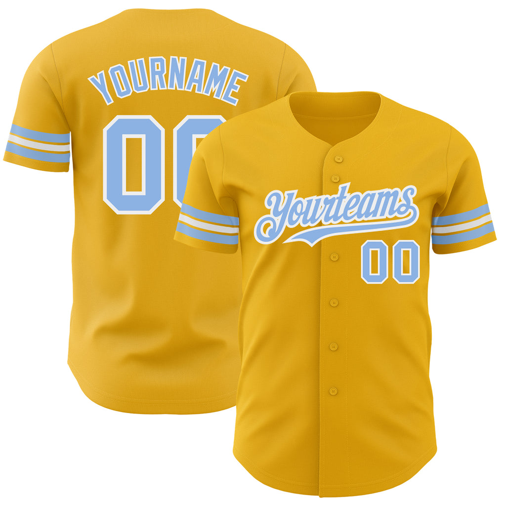 Custom Gold Light Blue-White Authentic Baseball Jersey