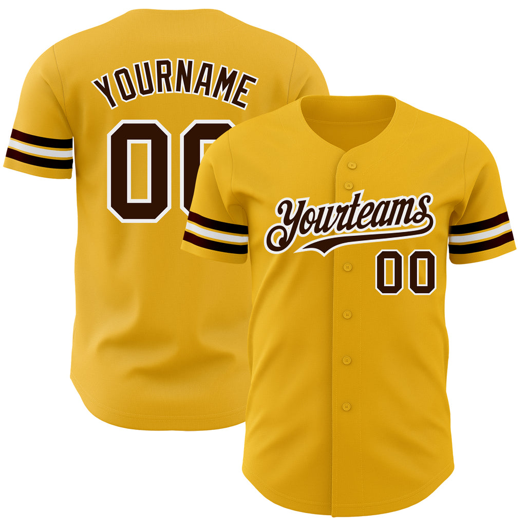 Custom Gold Brown-White Authentic Baseball Jersey