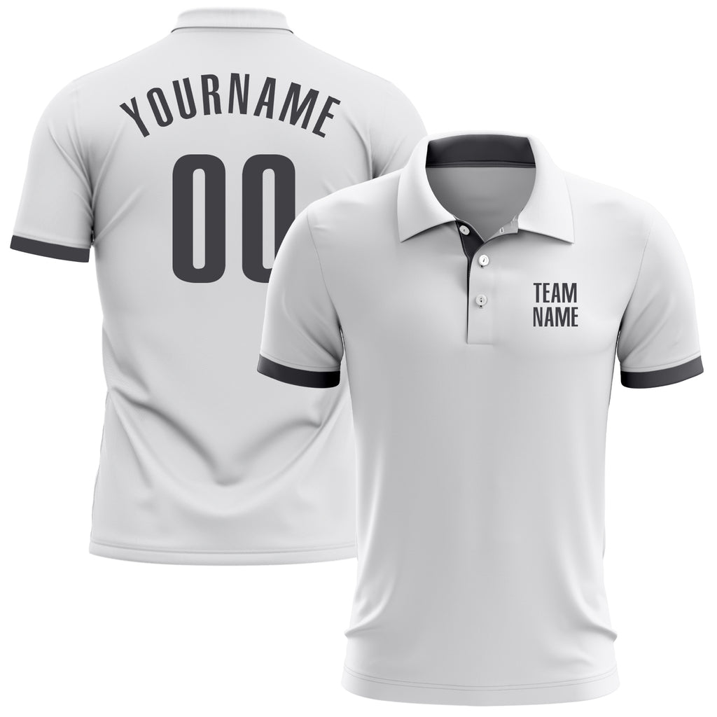 Custom White Steel Gray Performance Golf Polo Shirt