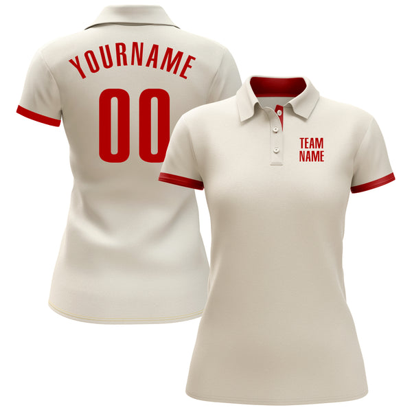 Custom Cream Red Performance Golf Polo Shirt