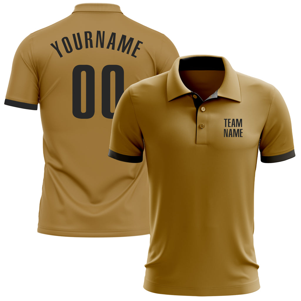 Custom Old Gold Black Performance Golf Polo Shirt