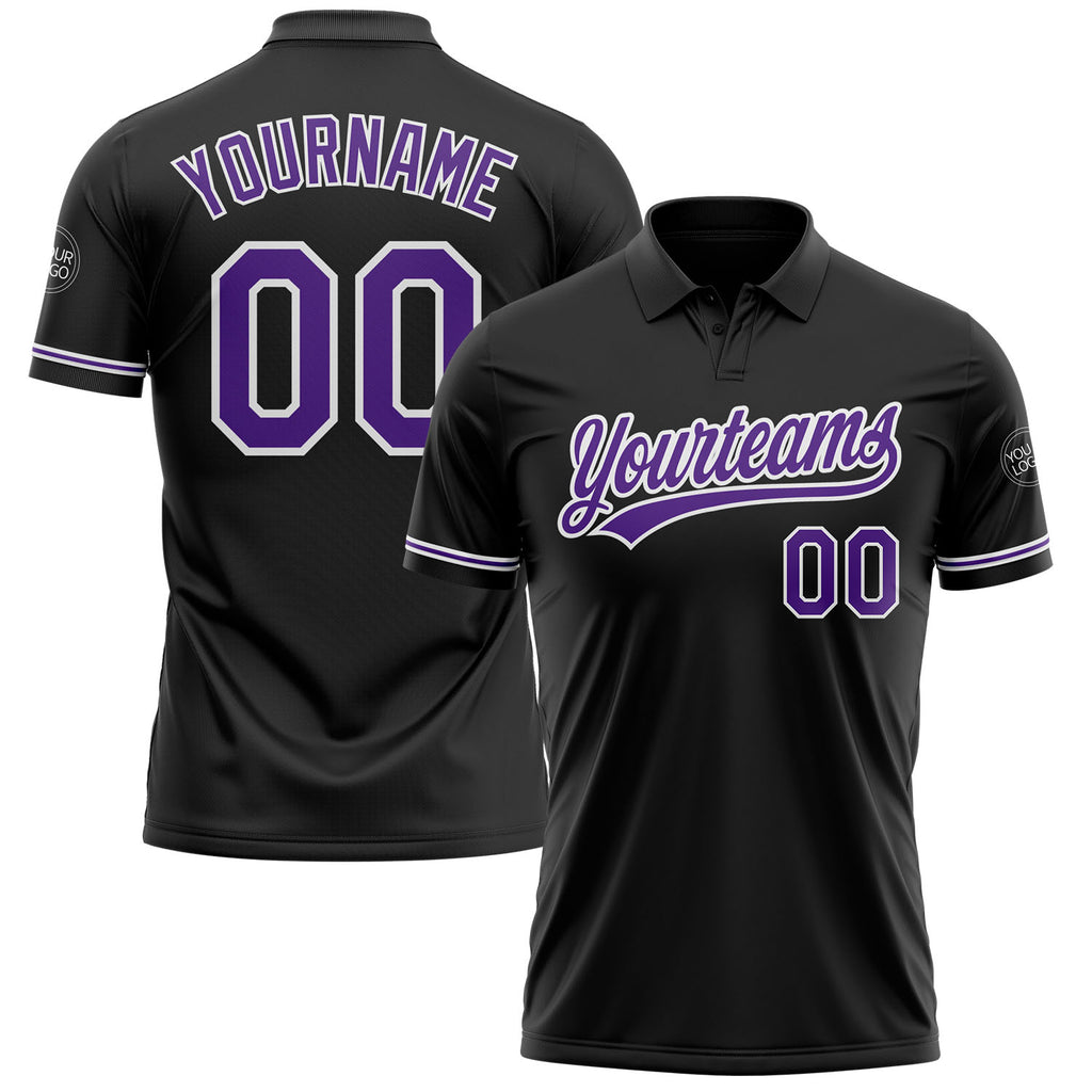 Custom Black Purple-White Performance Vapor Golf Polo Shirt