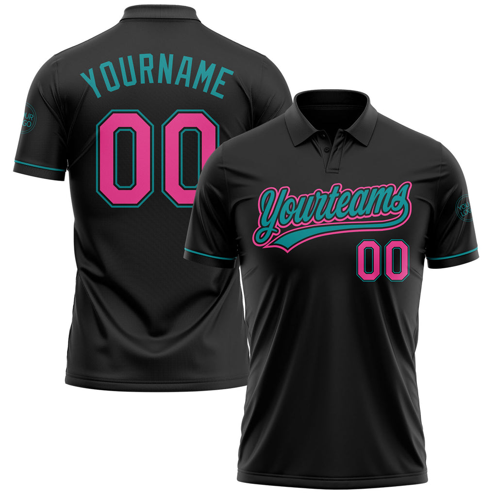 Custom Black Pink-Teal Performance Vapor Golf Polo Shirt