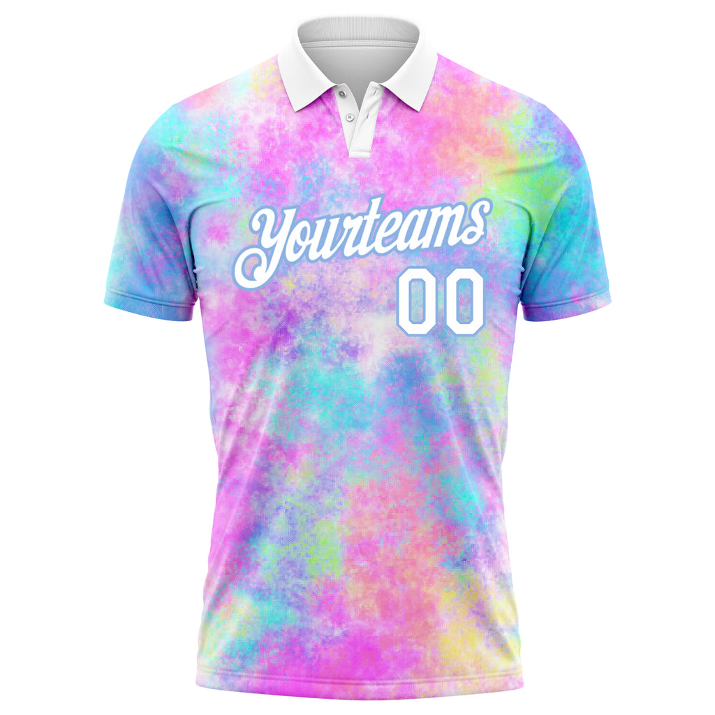 Cheap Custom Tie Dye Light Blue-Pink 3D Rainbow Authentic Baseball