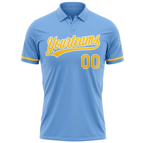 Custom Light Blue Yellow-White Performance Vapor Golf Polo Shirt