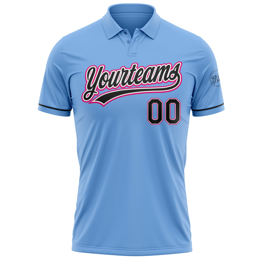 Custom Light Blue Black White-Hot Pink Performance Vapor Golf Polo Shirt