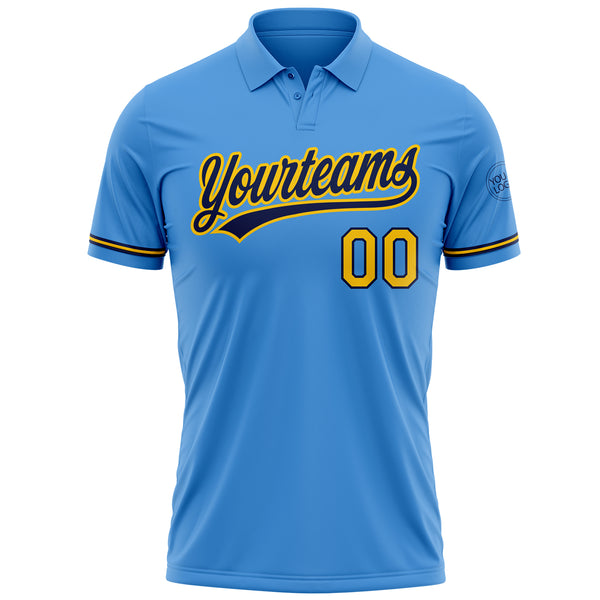 Custom Powder Blue Yellow-Navy Performance Vapor Golf Polo Shirt