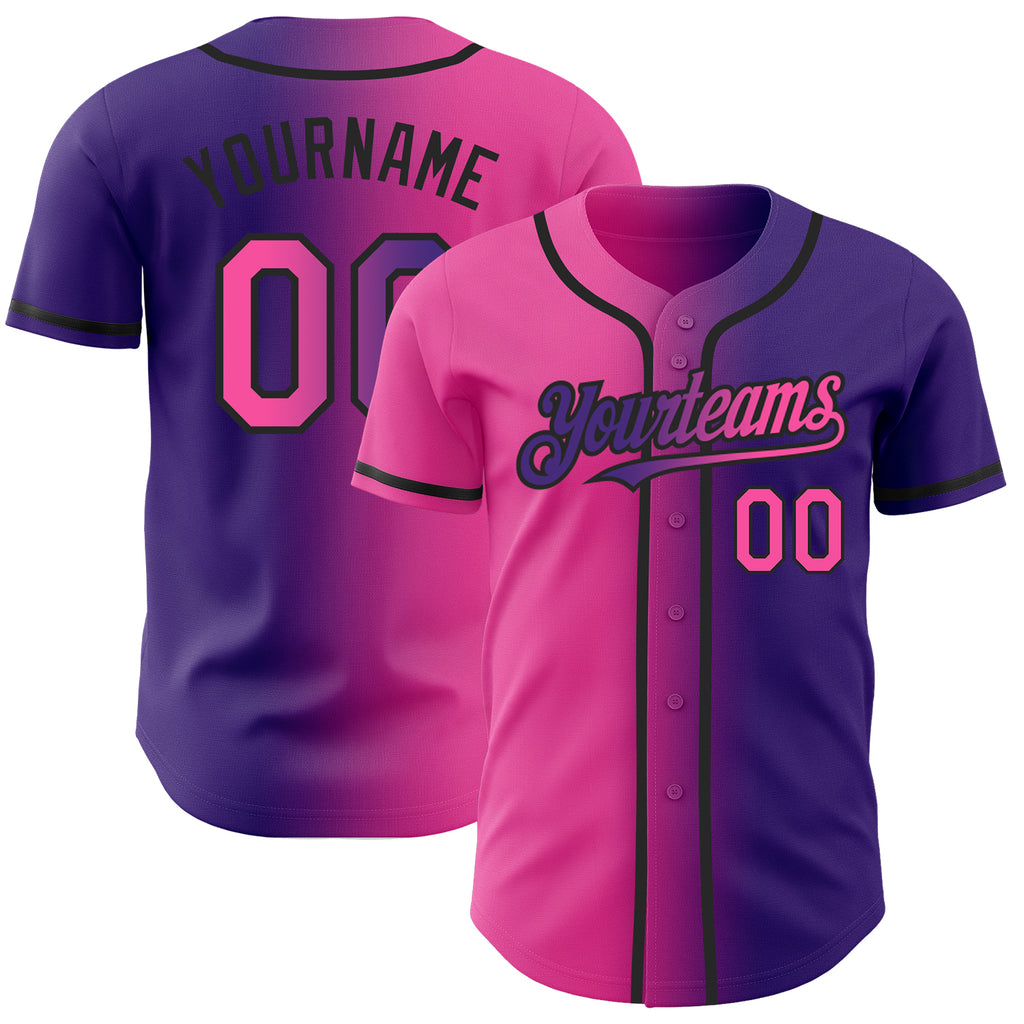 Custom Purple Pink-Black Authentic Gradient Fashion Baseball Jersey