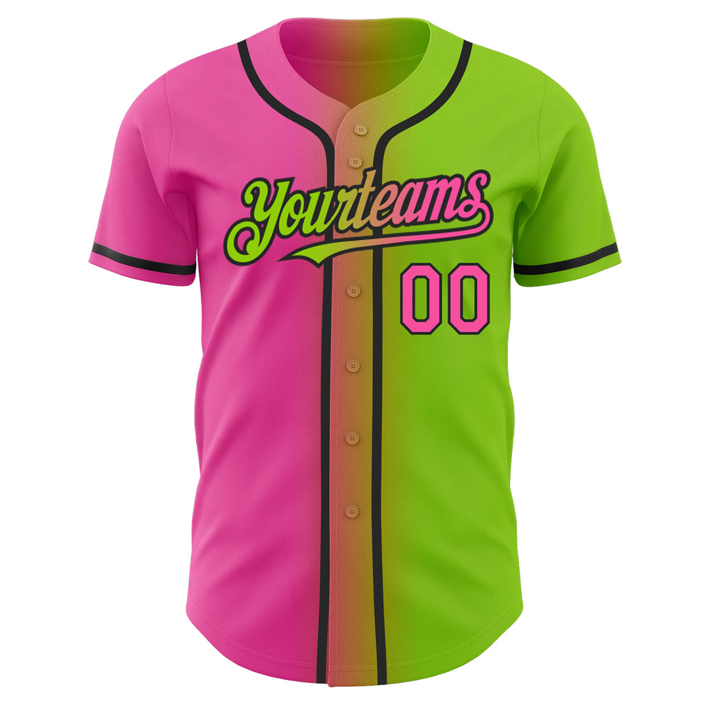 Custom Neon Green Black Pinstripe Purple Authentic Baseball Jersey