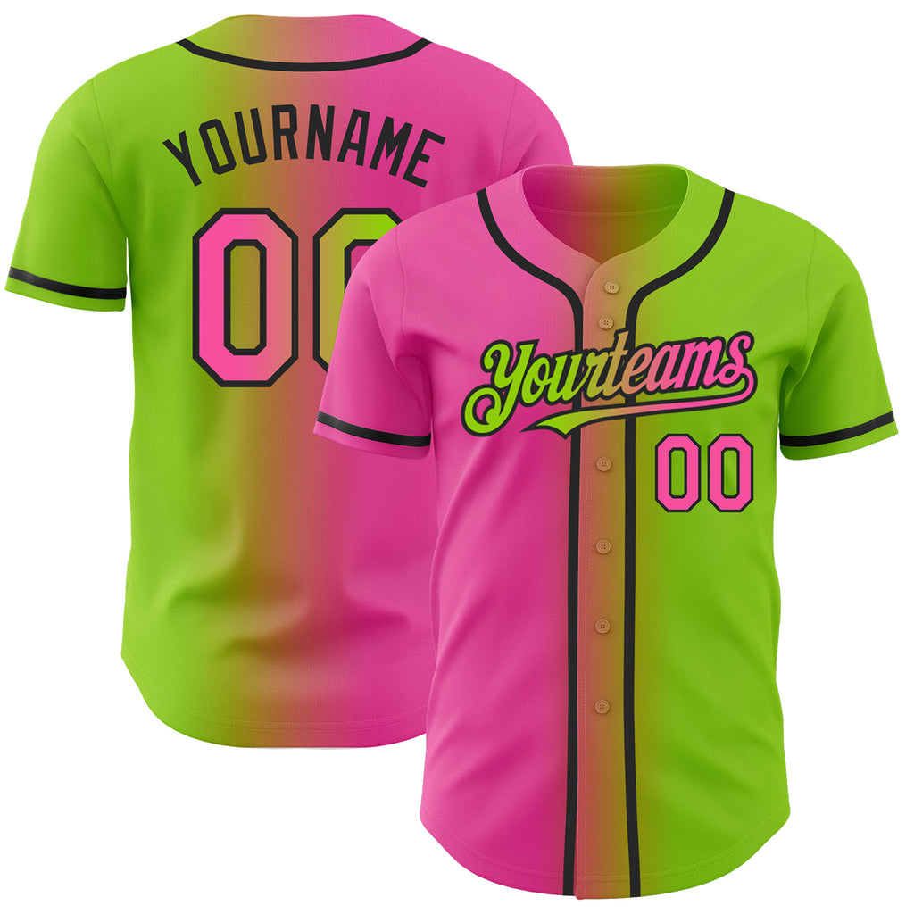 Custom Neon Green Black Pinstripe Purple Authentic Baseball Jersey