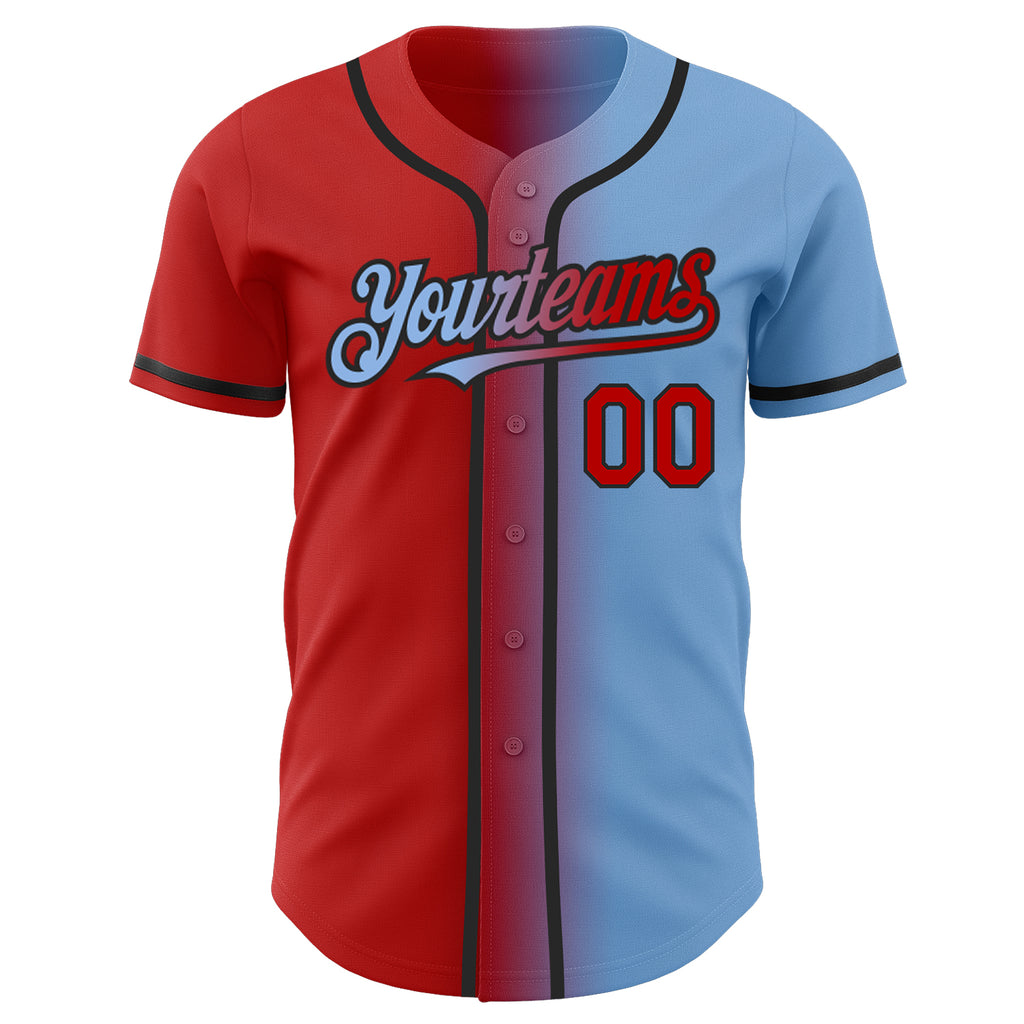Cheap Custom Light Blue Red Pinstripe Red-Gold Authentic
