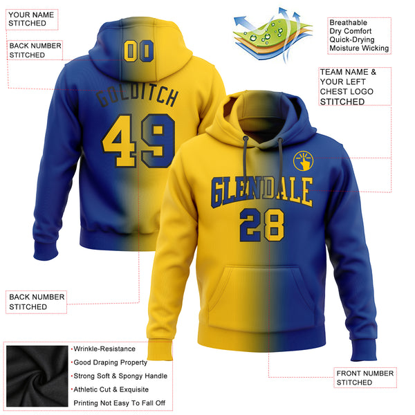 Custom Stitched Royal Yellow-Black Gradient Fashion Sports Pullover Sweatshirt Hoodie