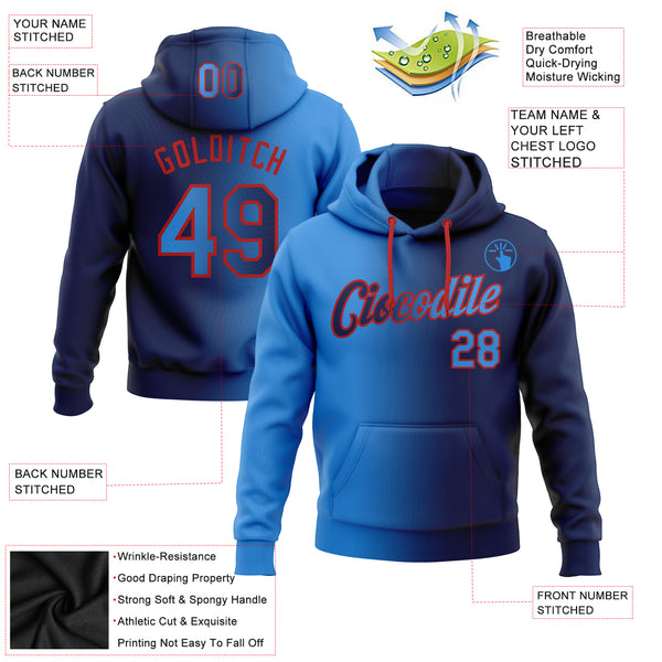 Custom Stitched Navy Powder Blue-Red Gradient Fashion Sports Pullover Sweatshirt Hoodie