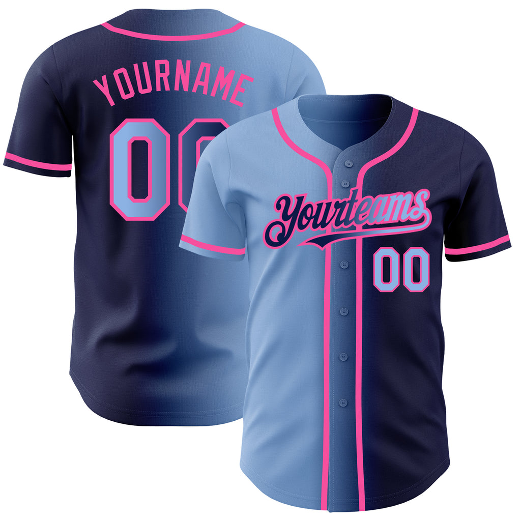 Custom Navy Light Blue-Pink Authentic Gradient Fashion Baseball Jersey