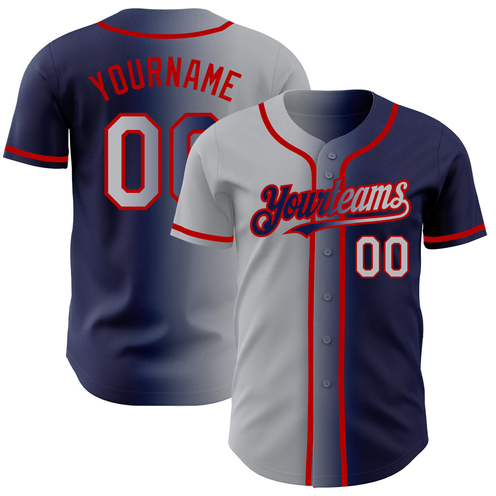 Custom Navy Gray-Red Authentic Gradient Fashion Baseball Jersey