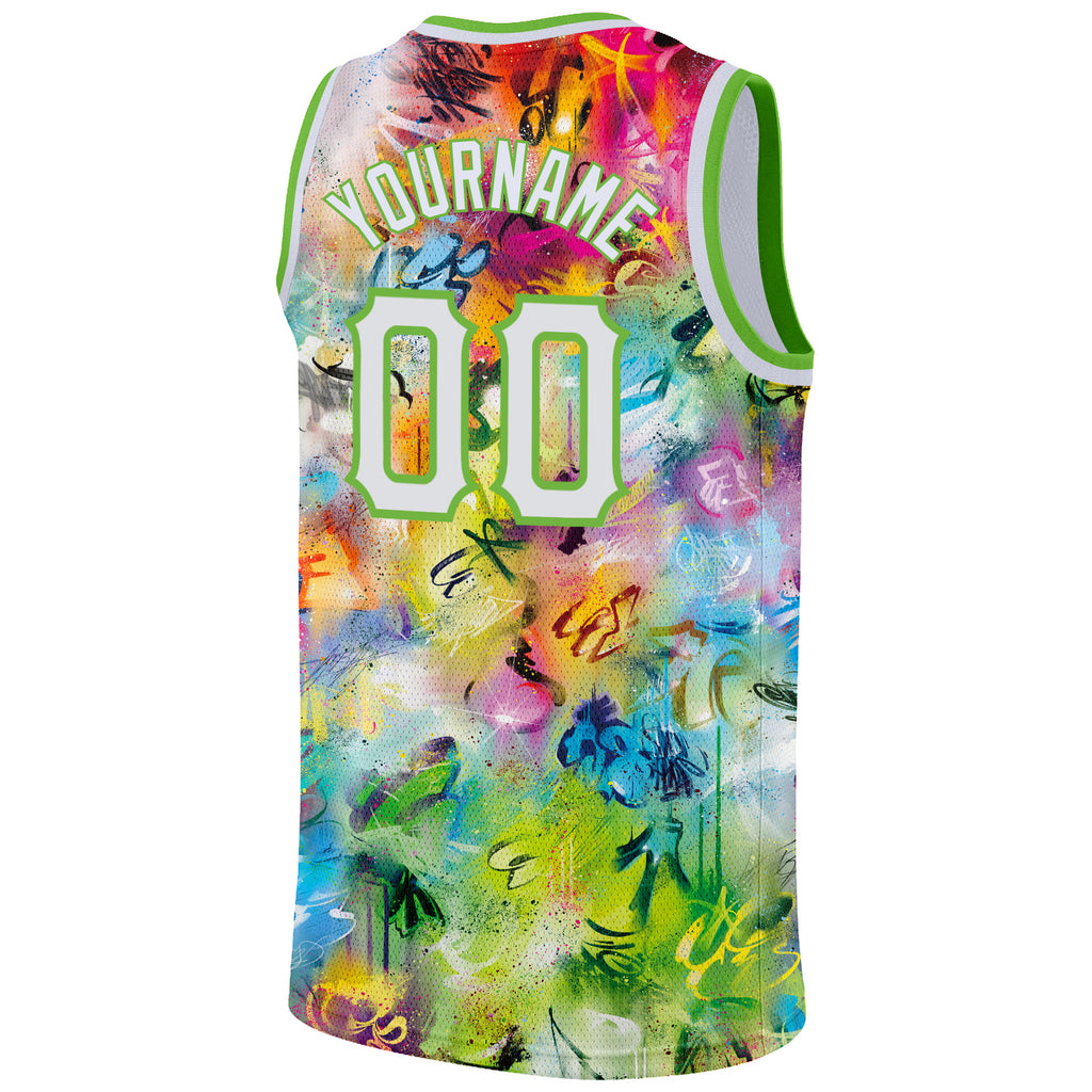 FIITG Custom Basketball Jersey Neon Green White V-Neck