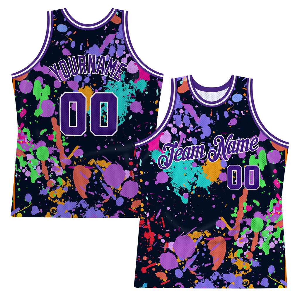 Custom Graffiti Pattern Purple-White 3D Splashes Authentic Basketball Jersey  Free Shipping – Fiitg