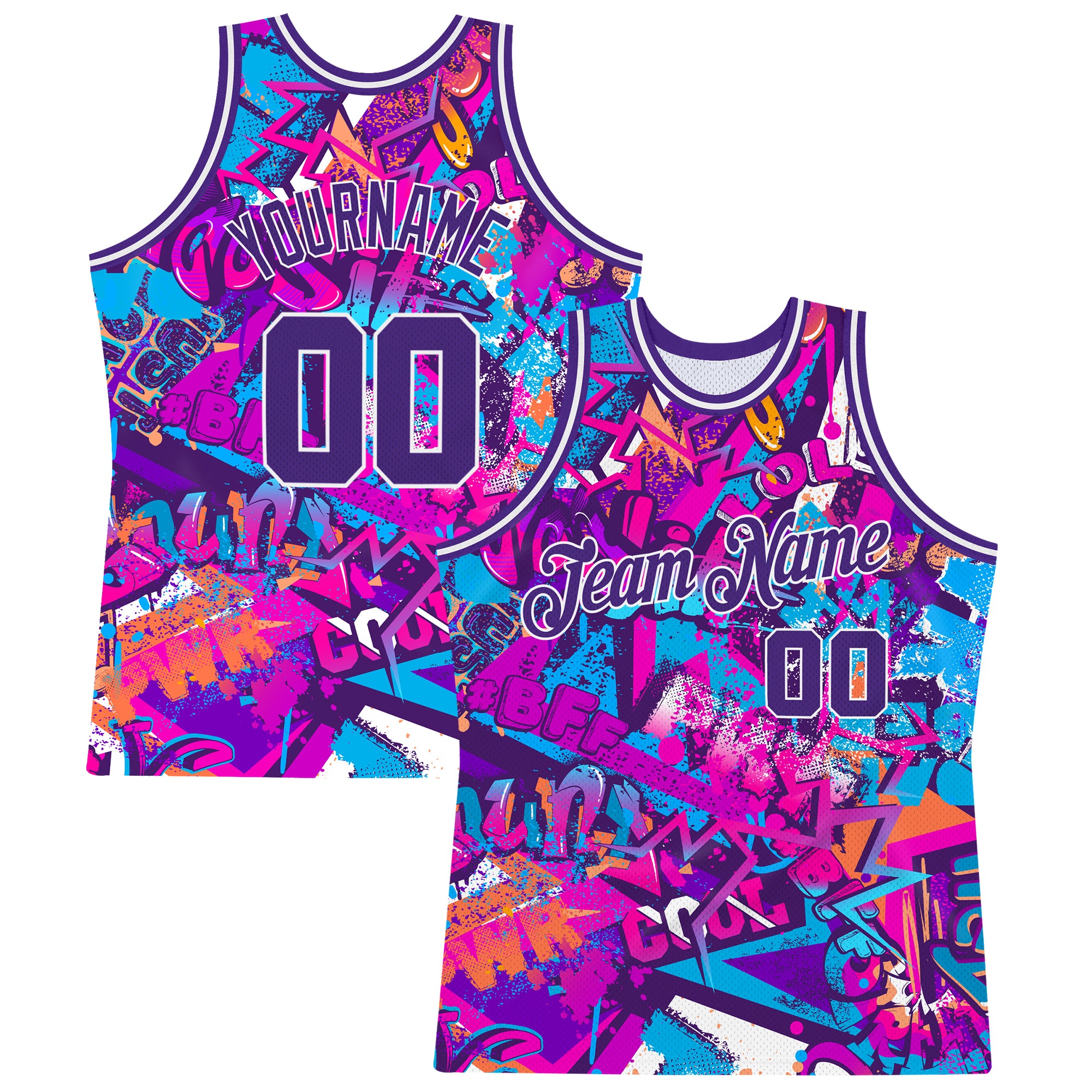 FIITG Custom Basketball Jersey Tie Dye Purple-White 3D Pattern Design Watercolor Gradient Authentic
