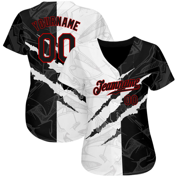 Custom Graffiti Pattern Red-Black 3D Scratch Authentic Baseball Jersey