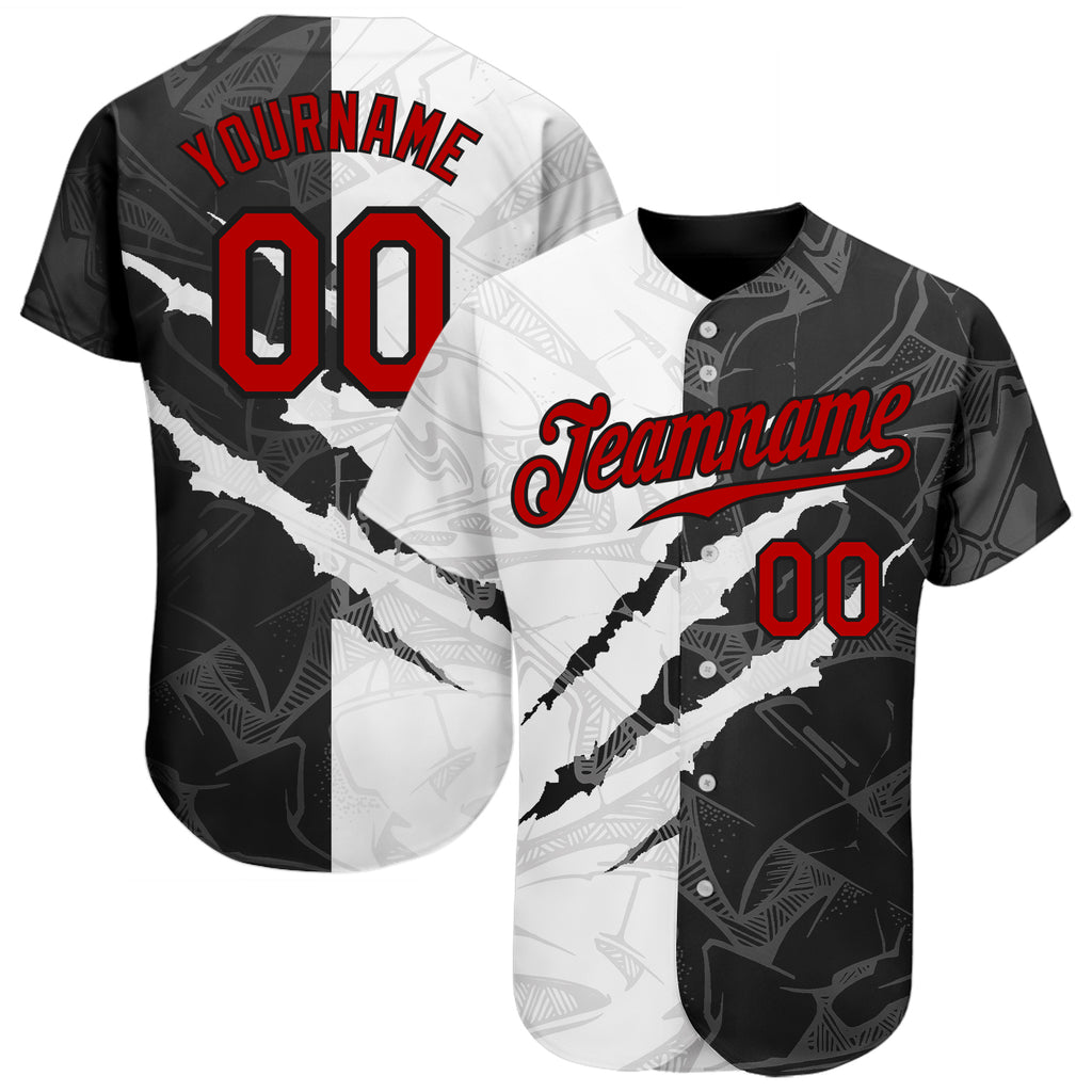 Custom Graffiti Pattern Red-Black 3D Scratch Authentic Baseball Jersey