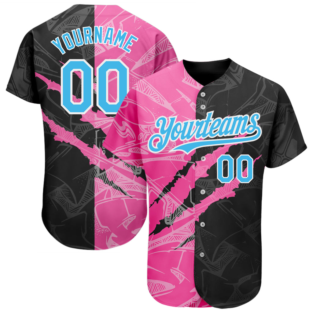 Custom Black White Pinstripe Pink-Light Blue Authentic Baseball