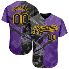 Custom Black Purple-Gold Authentic Baseball Jersey Discount